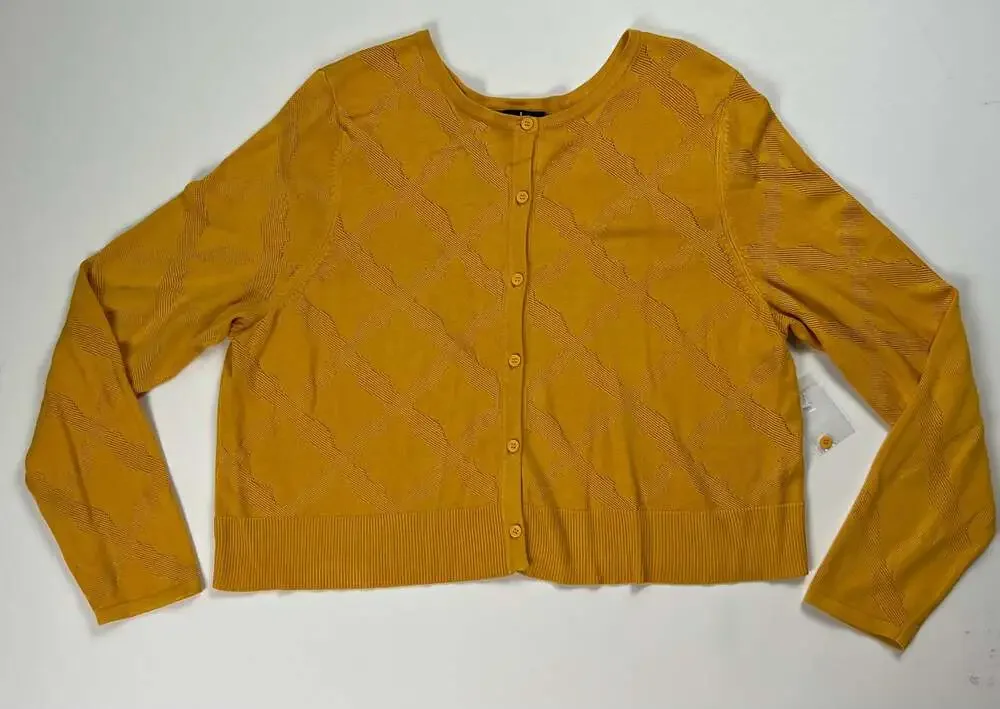 Jason Wu Women's Cropped Yellow Diamond Pattern Pointelle Knit Cardigan XL